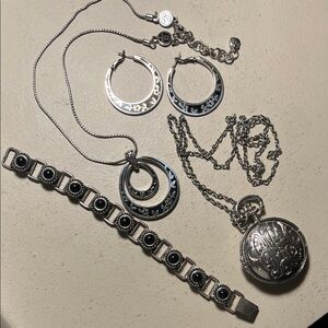 Silver Jewelry Set with Black Accents